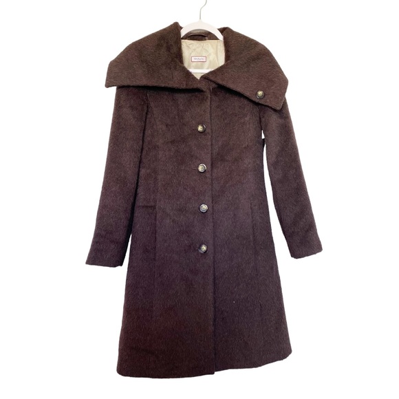 MaxMara Max and Co. Classics Cowl Collar Coat Alpaca/Wool Brown Retro Sz 6 - Picture 2 of 11